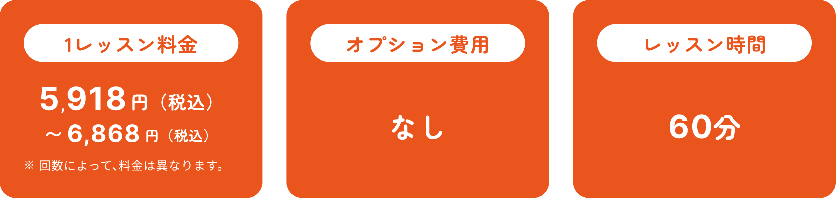 1レッスン料金　オプション費用　レッスン時間